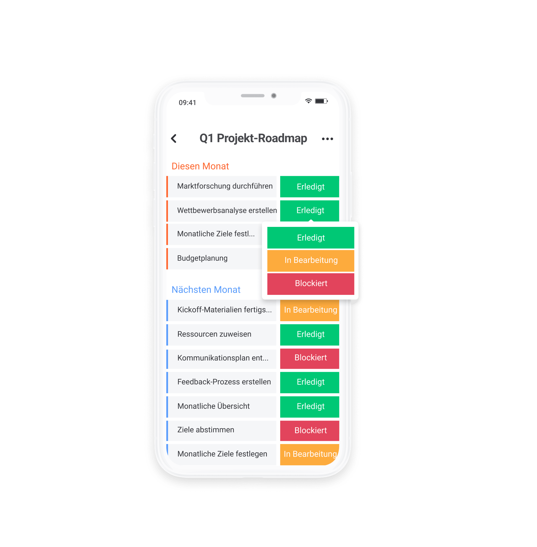 Projektboard auf einem Mobiltelefon